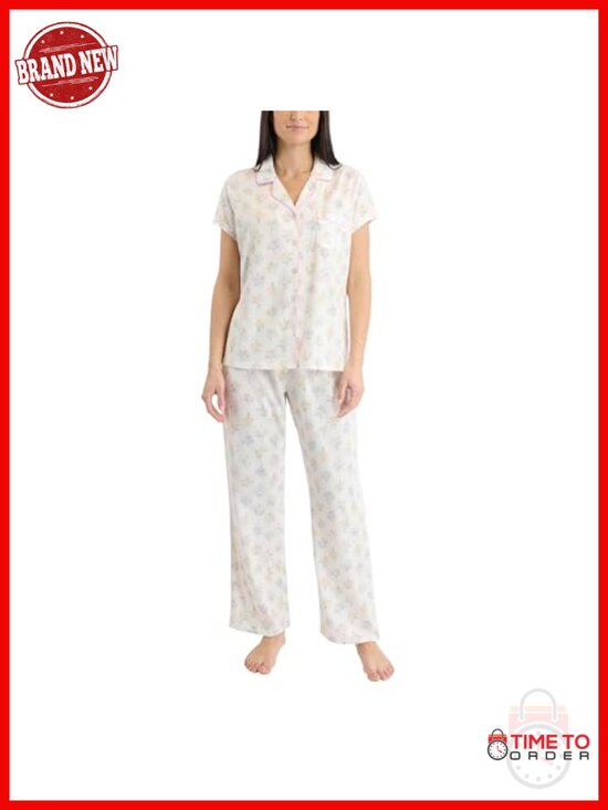 Other - Women's Cotton Blend Notch Collar Button Down Pajama Set 2 Piece